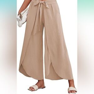 High Waisted Flowy Wide Leg Pants Bowtie Front Split Wrap Pants Trouser Size XXL